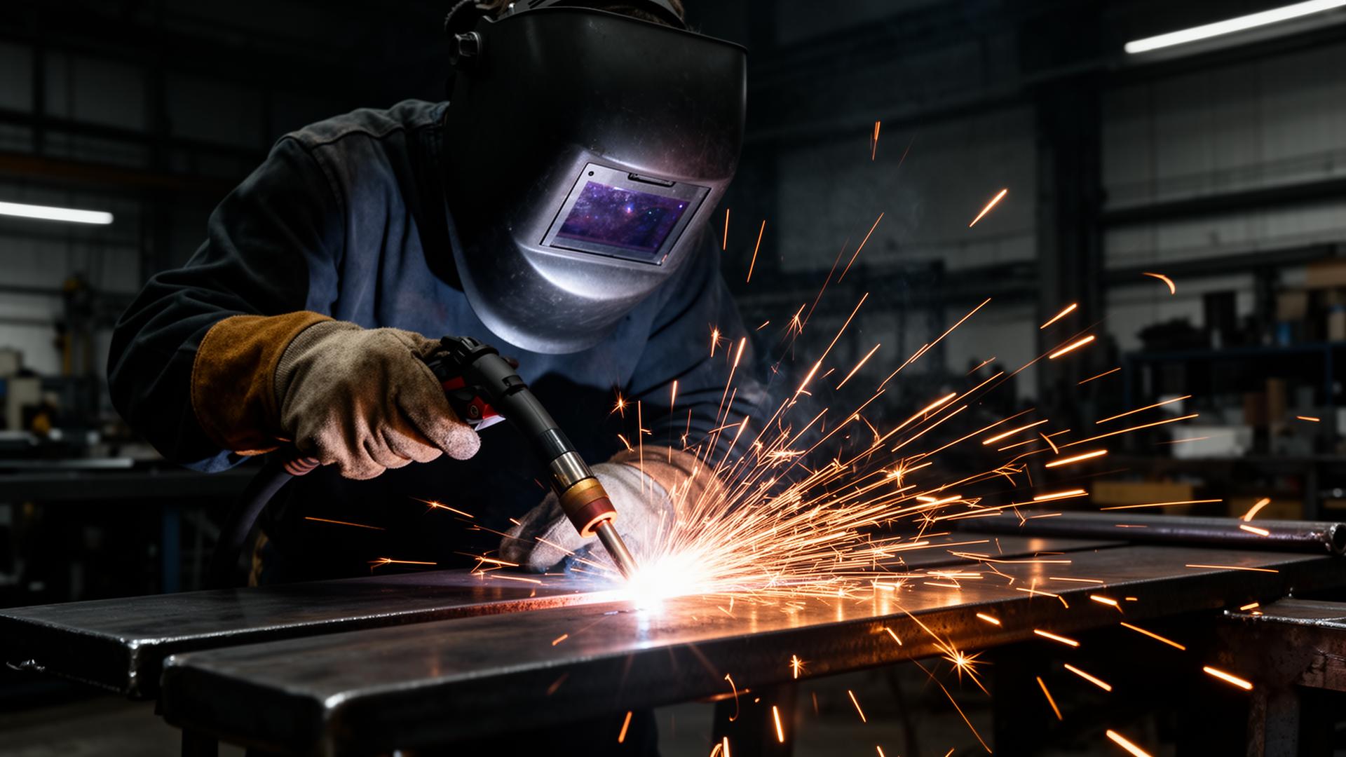 Welder at work with sparks flying